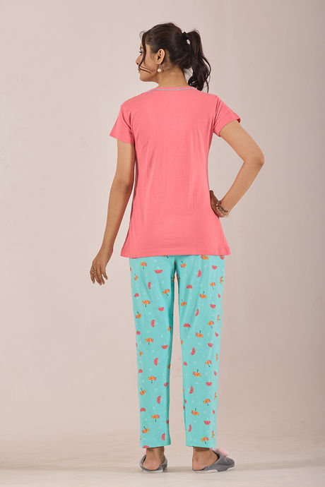 Sweet Moon Knit Cotton Pyjama Set - Aqua Pastelpink — image 2